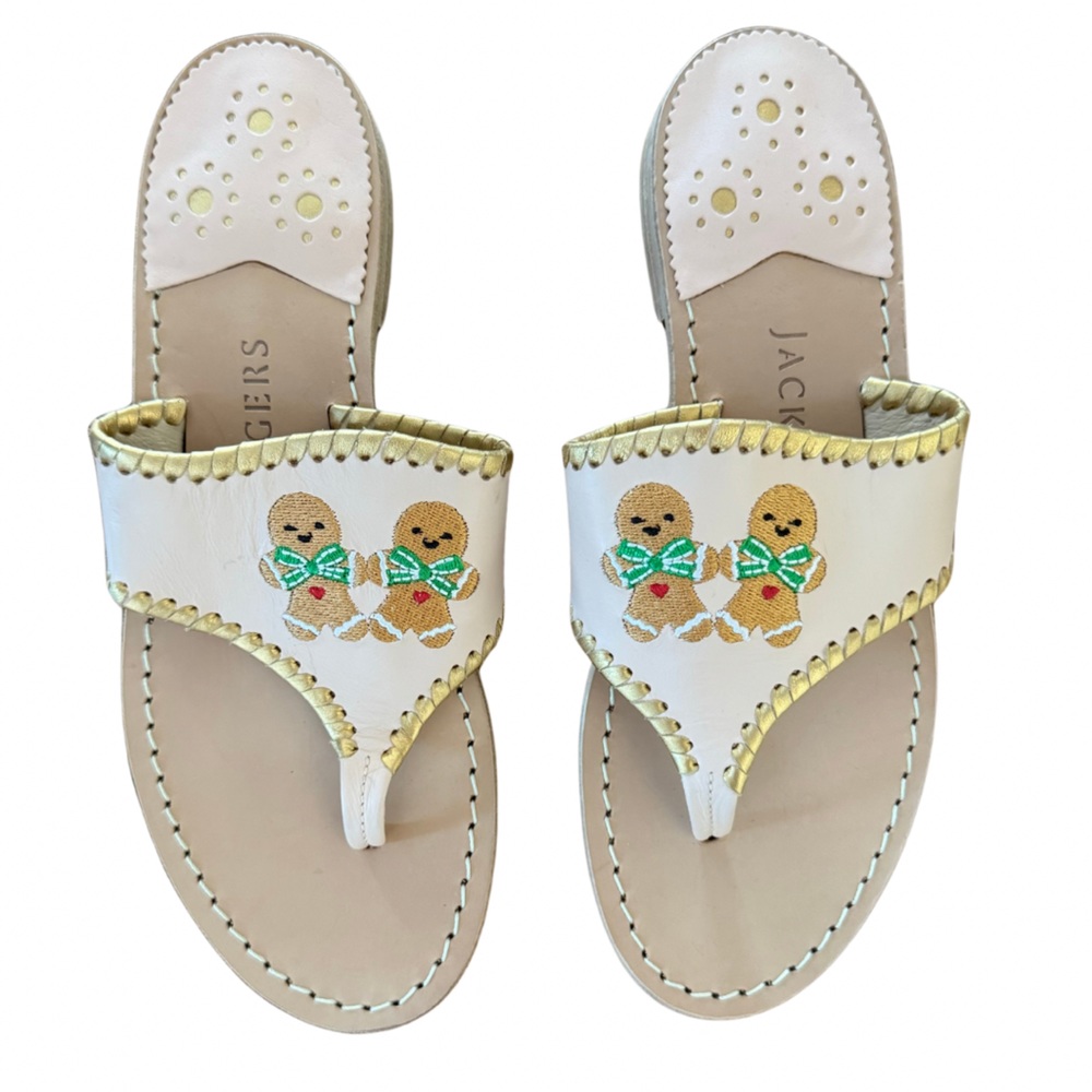 Jack Rogers Gingerbread Man Embroidered Thong Sandals Sold out